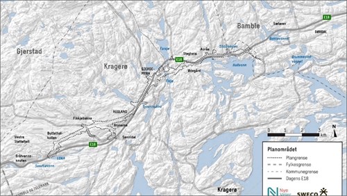 Planområdet i Kragerø og Bamble kommuner