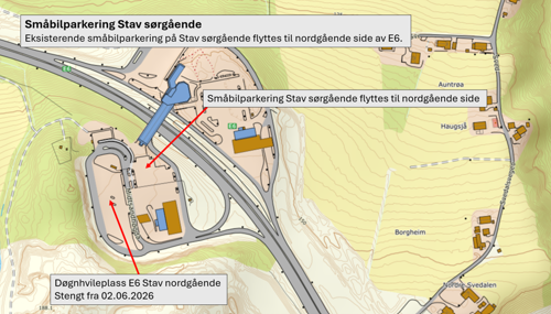 Karst som viser Småbilparkering ved Stav Hotel