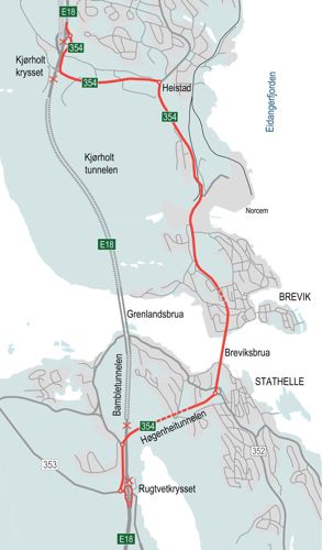 Trafikkomlegging E18 Rugtvet – Langangen fra 1. september
