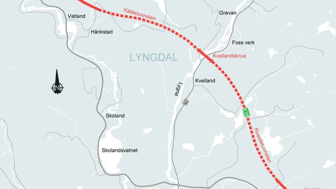 Ny E39 gjennom Lyngdal flytter trafikken bort fra tettbebygd strøk.