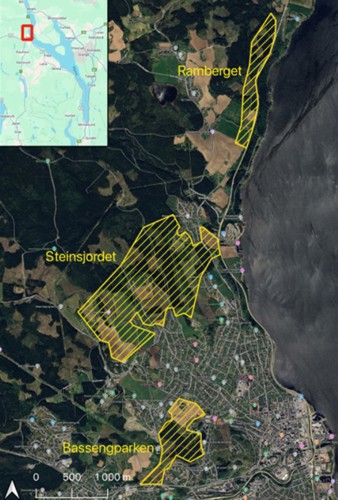 Kart - områder for geoscanning i Gjøvik