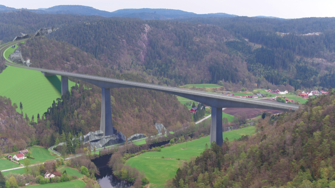 Illustrasjonen viser hvordan broen over Audna i Lindesnes kommune kan se ut.