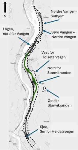 Kart som viser detaljregulering for E6-strekningen fra Sjoa til Solhjem og krysset mellom E6 og rv.15 på Otta