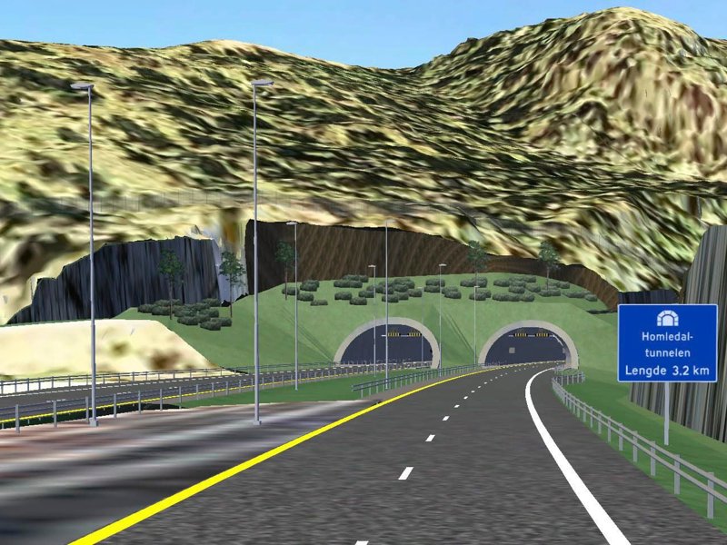 Illustrasjon fra reguleringsplanen. Ny Homledaltunnel på strekningen Skaret - Høgkastet.